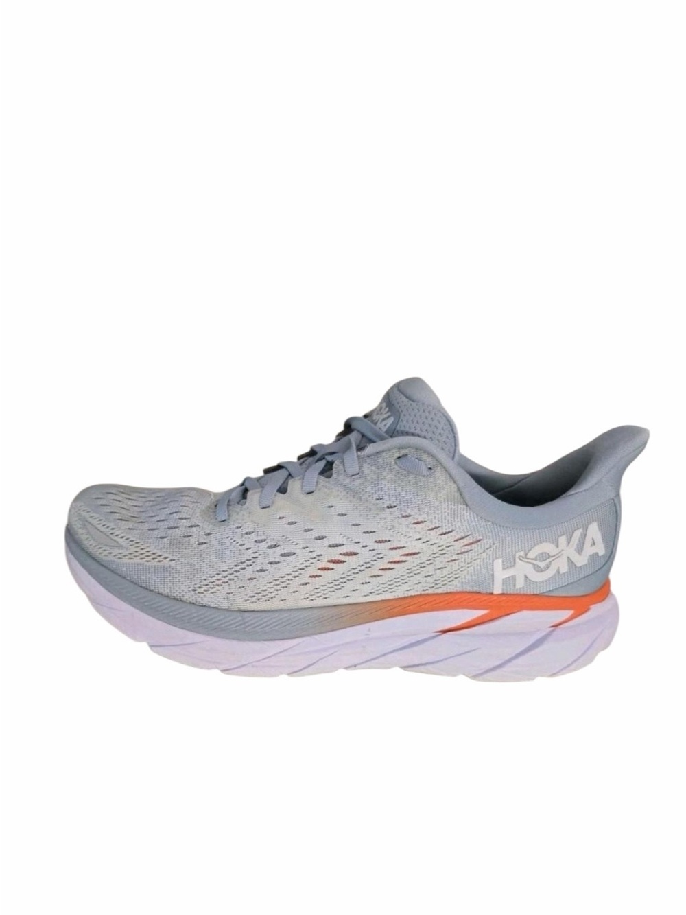Hoka Women's Clifton 8 Light Gray Athletic Shoe with Orange Accent Size 11B